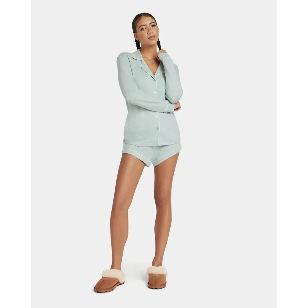 UGG NYA PEACHED KNIT 2 PC PAJAMA TOP & SHORTS SET SIZE M ~ MINT GREEN